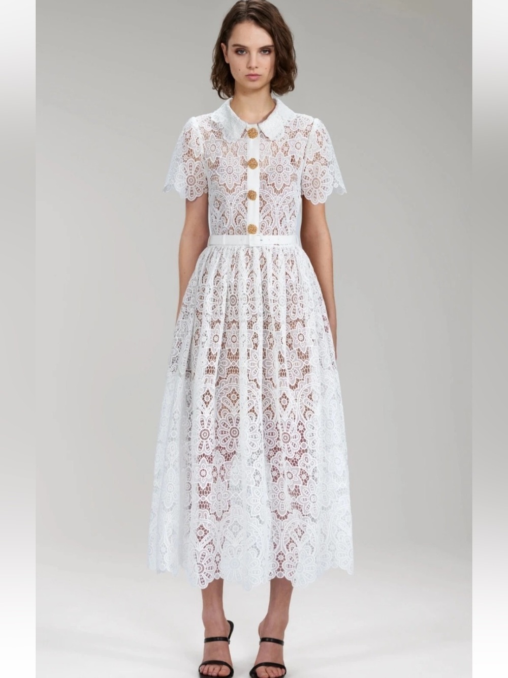Self Portrait White Floral Guipure Lace Midi Dress 2